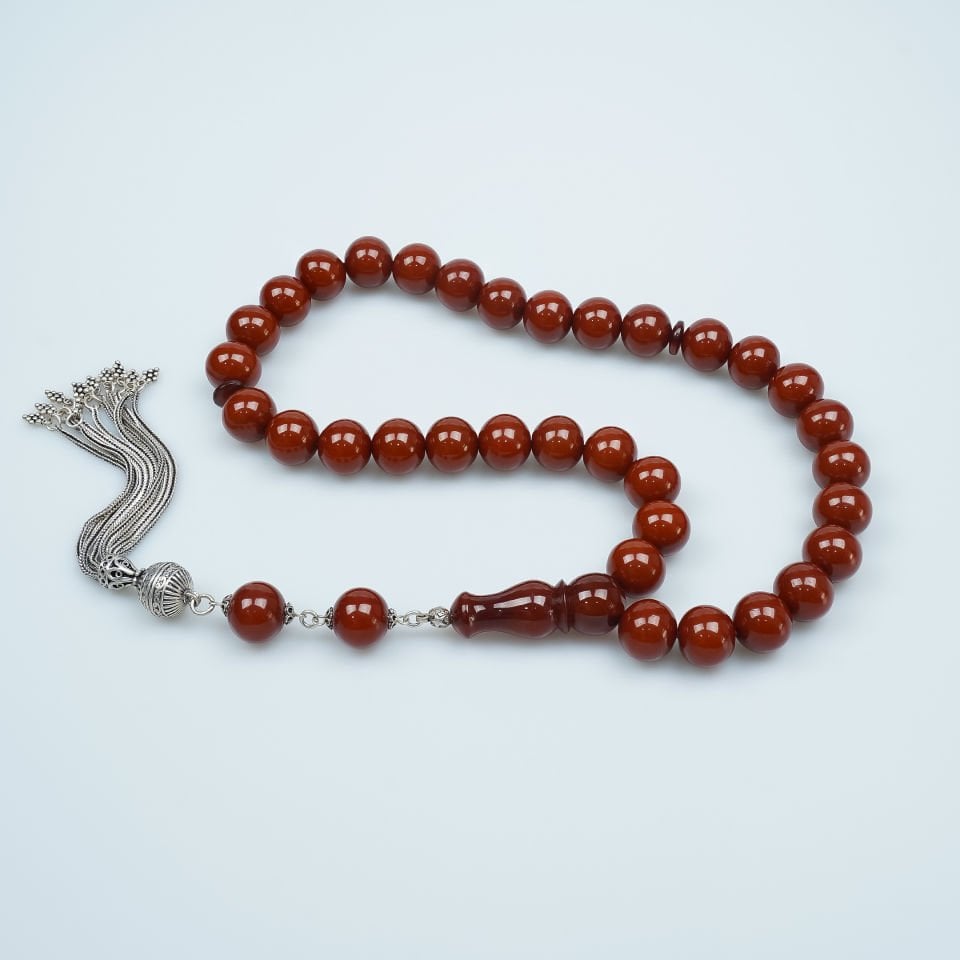 Gümüş Püsküllü Sıkma Kehribar Tesbih