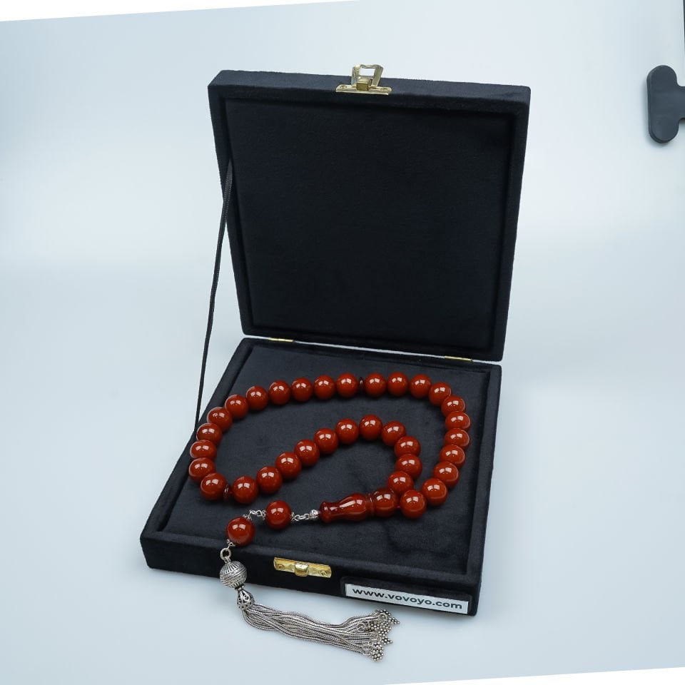 Gümüş Püsküllü Sıkma Kehribar Tesbih