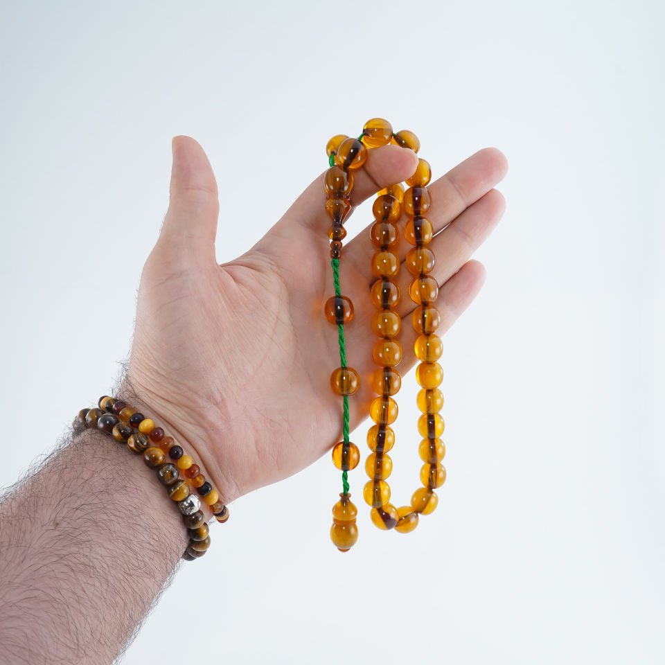 Damla Kehribar Karışımlı Çubuk Sıkma Tesbih