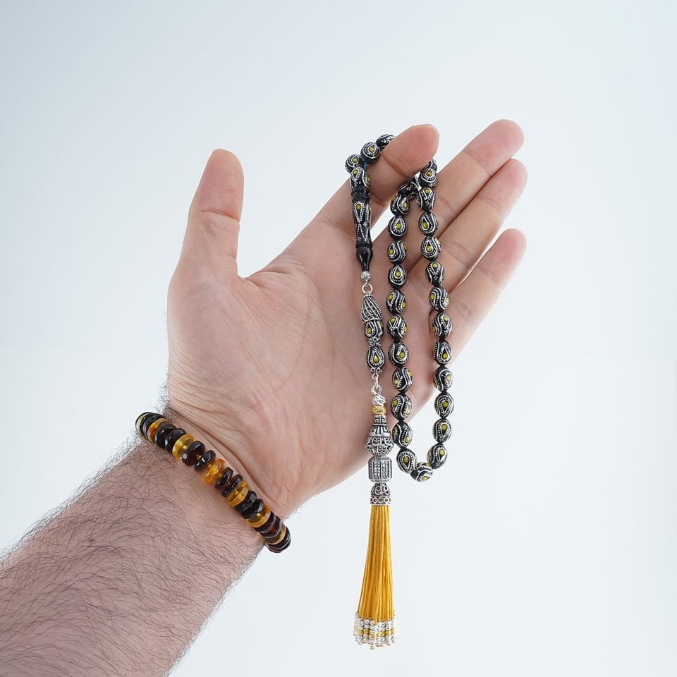 El İşçilikli Gümüş İşlemeli Özel Püsküllü Erzurum Oltu Tesbih