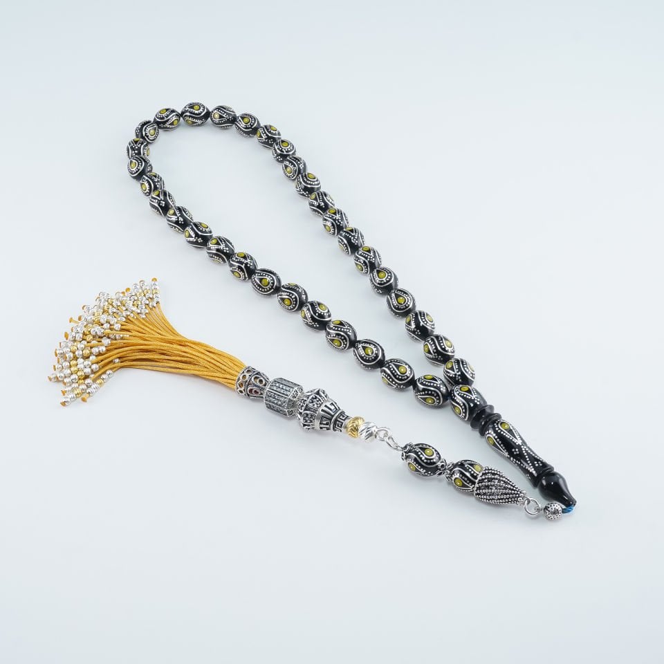 El İşçilikli Gümüş İşlemeli Özel Püsküllü Erzurum Oltu Tesbih