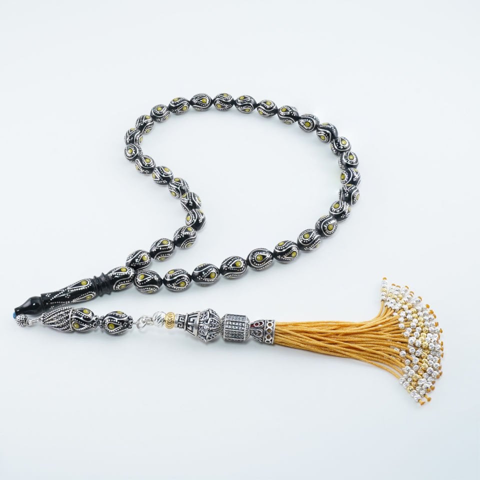 El İşçilikli Gümüş İşlemeli Özel Püsküllü Erzurum Oltu Tesbih