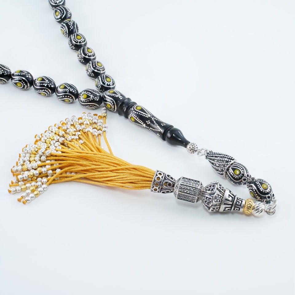 El İşçilikli Gümüş İşlemeli Özel Püsküllü Erzurum Oltu Tesbih