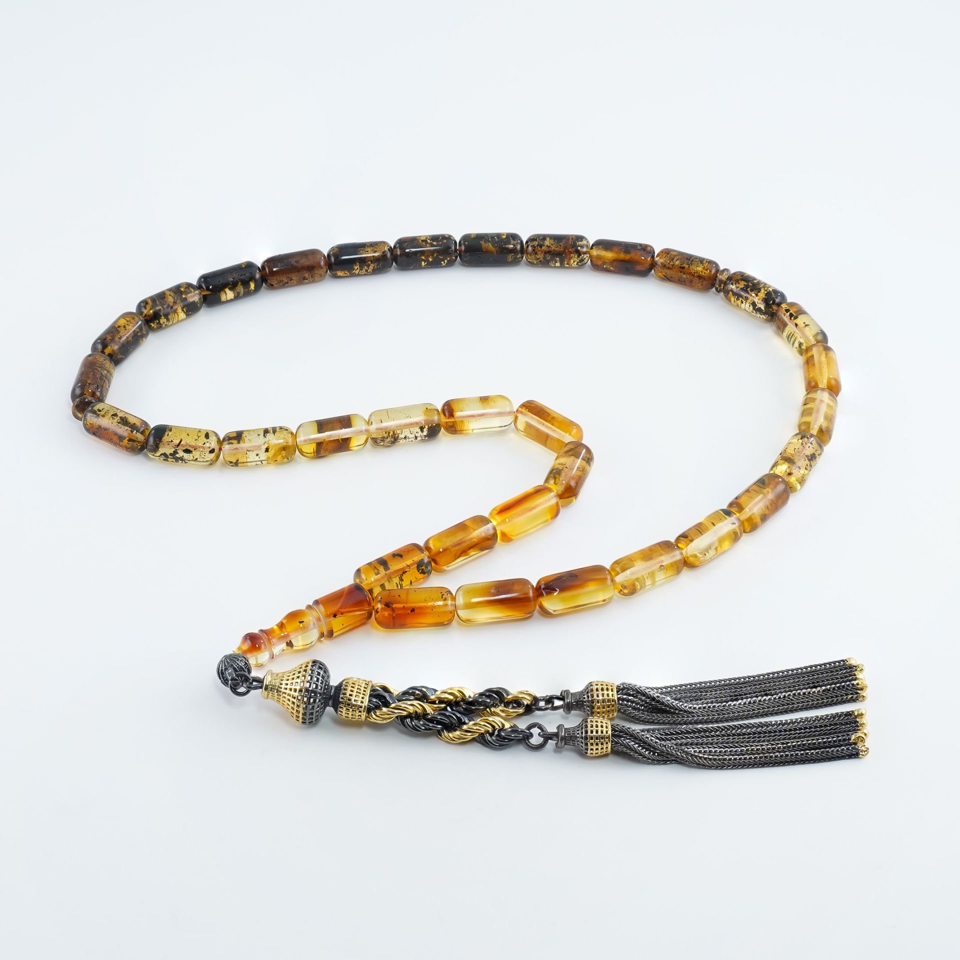 Full Baltık ve Fosilli Orijinal Litvanya Damla Kehribar Tesbih