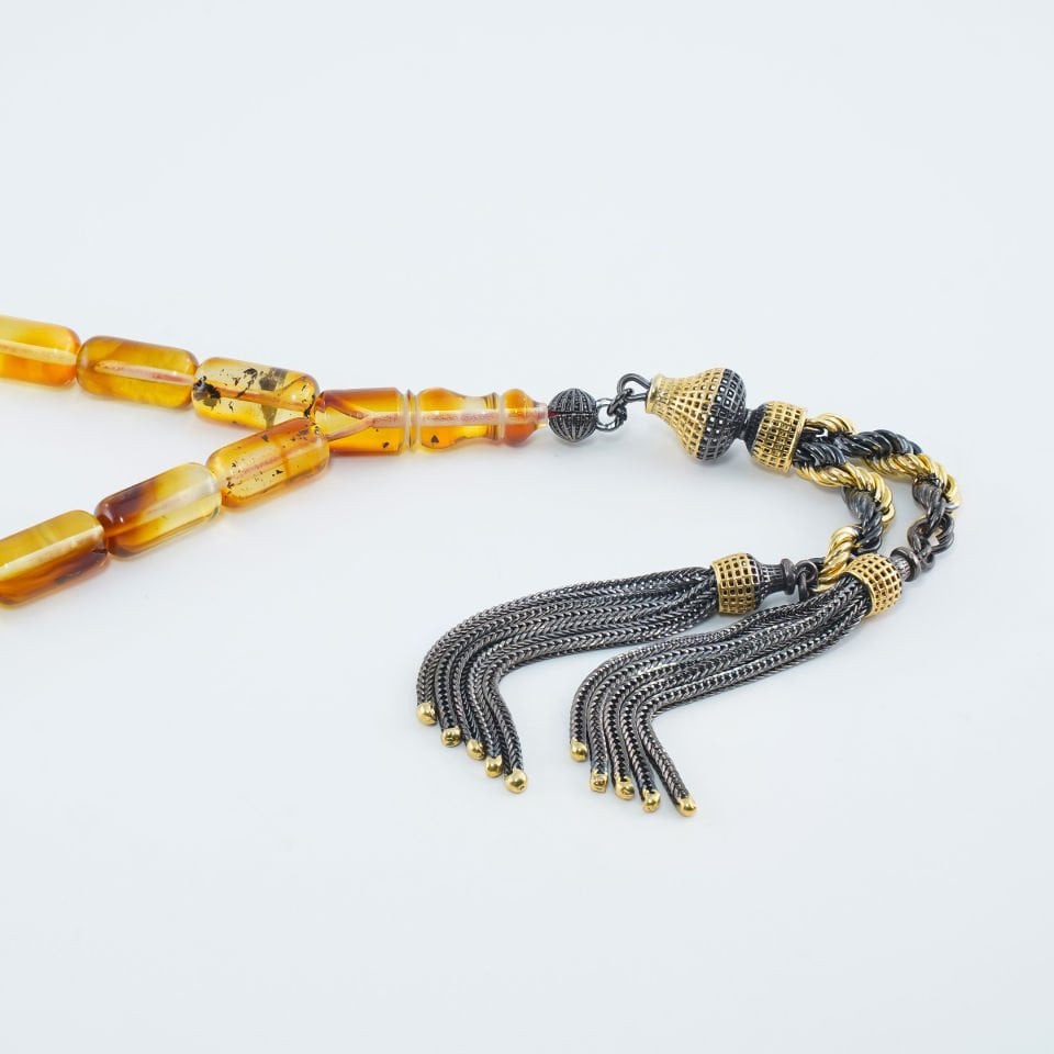 Full Baltık ve Fosilli Orijinal Litvanya Damla Kehribar Tesbih