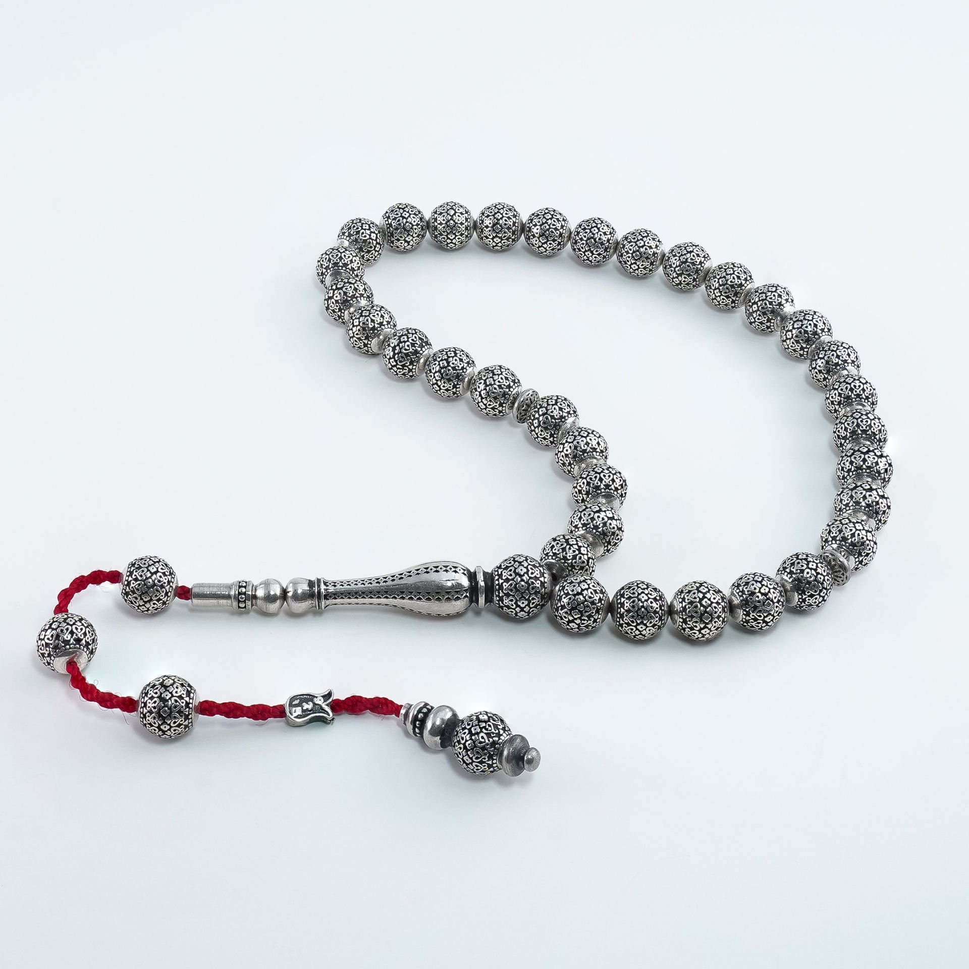 925 Ayar Gravür İşlemeli Gümüş Tesbih (Hicaz Model)