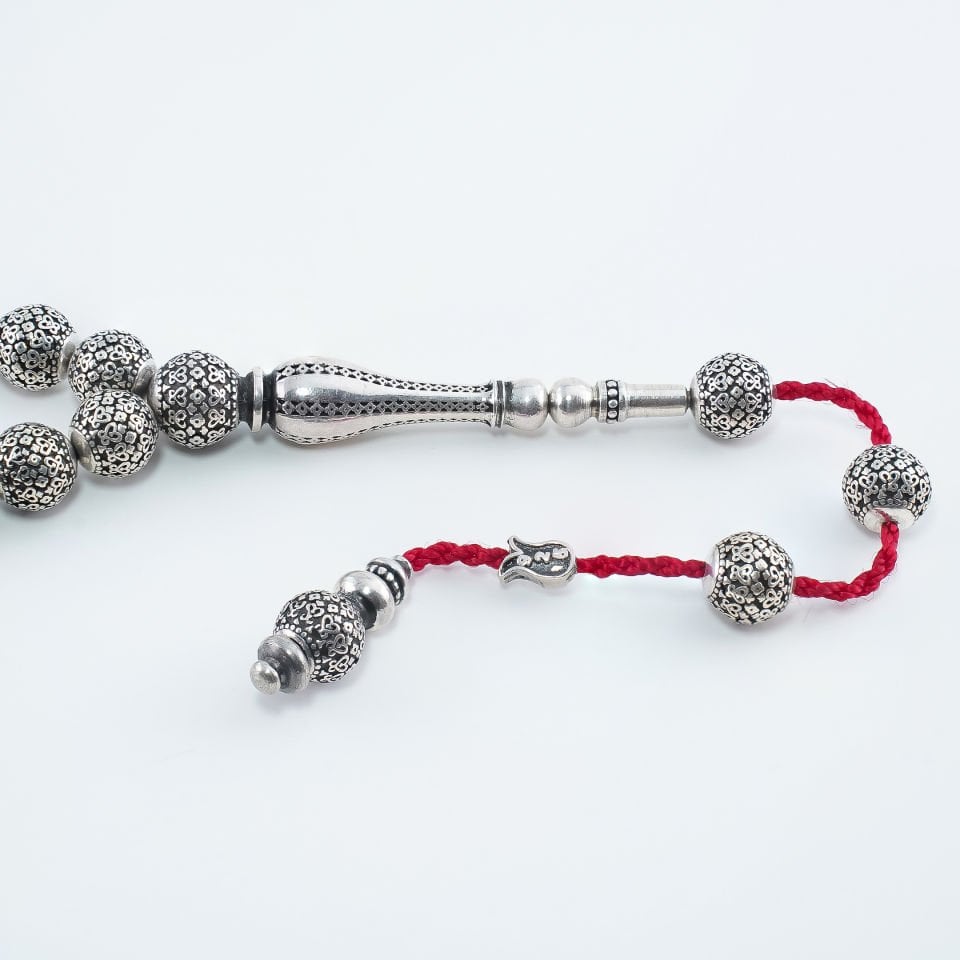 925 Ayar Gravür İşlemeli Gümüş Tesbih (Hicaz Model)