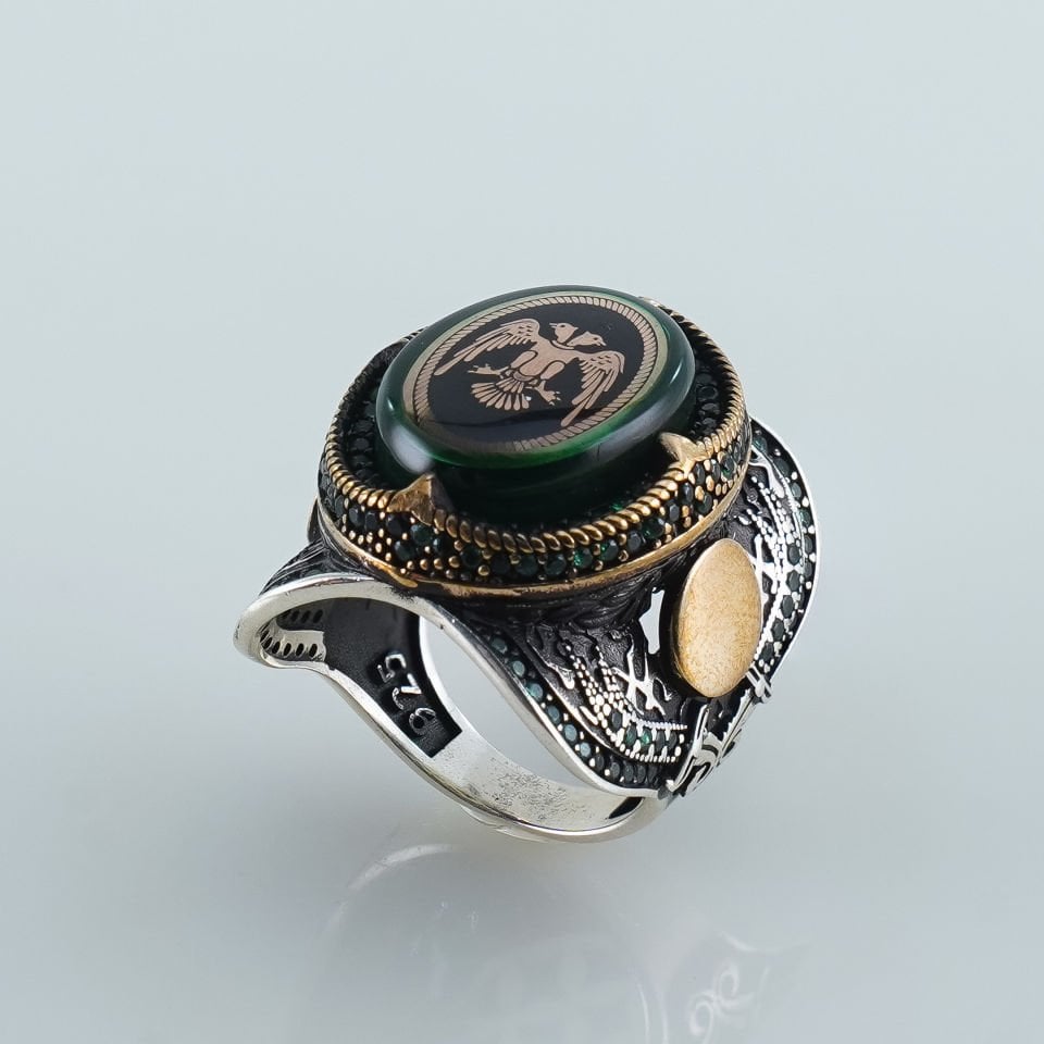 Selçuklu Kartal Motifli 925 Ayar Gümüş Erkek Yüzük