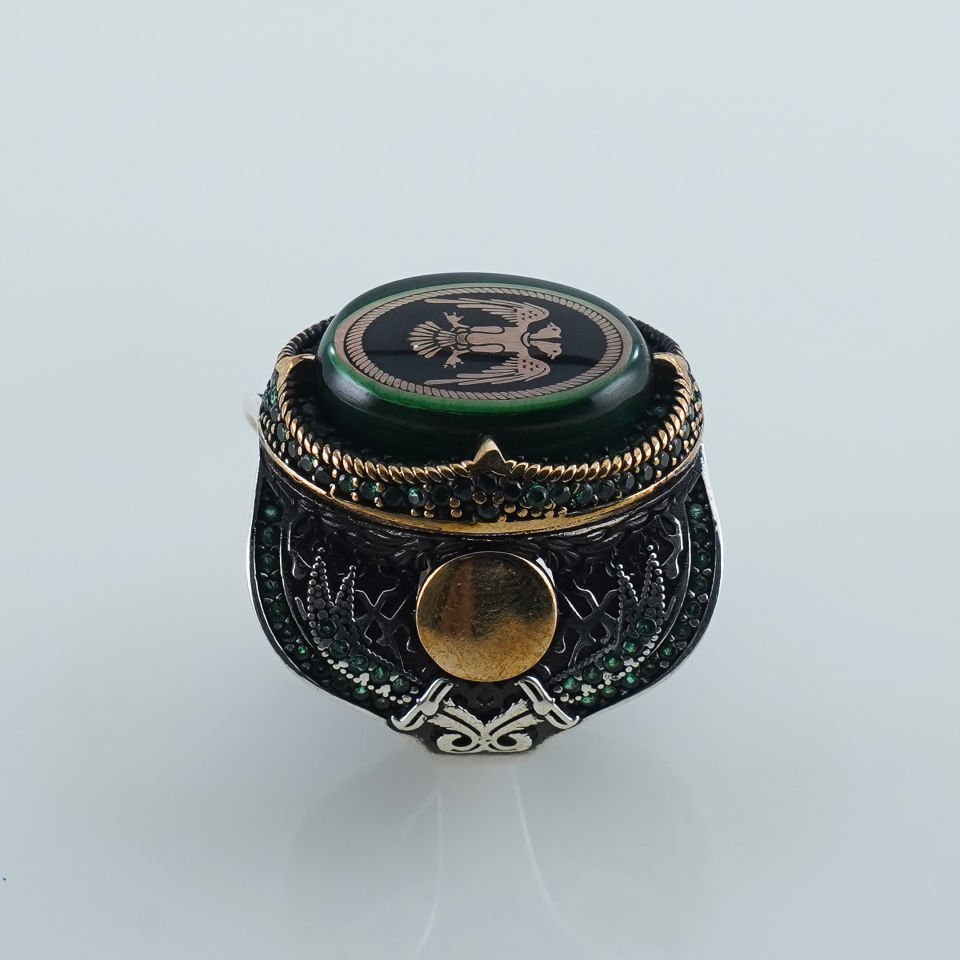 Selçuklu Kartal Motifli 925 Ayar Gümüş Erkek Yüzük