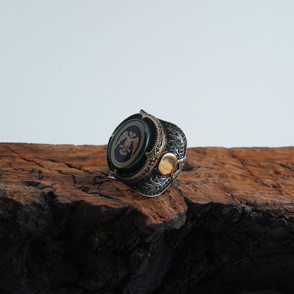 Selçuklu Kartal Motifli 925 Ayar Gümüş Erkek Yüzük