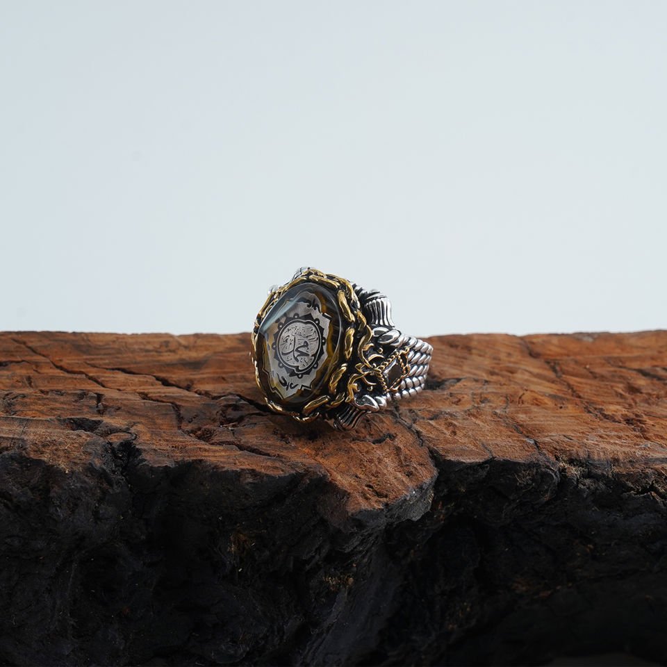 Kahverengi Akik Taşlı 925 Ayar Gümüş Erkek Yüzük