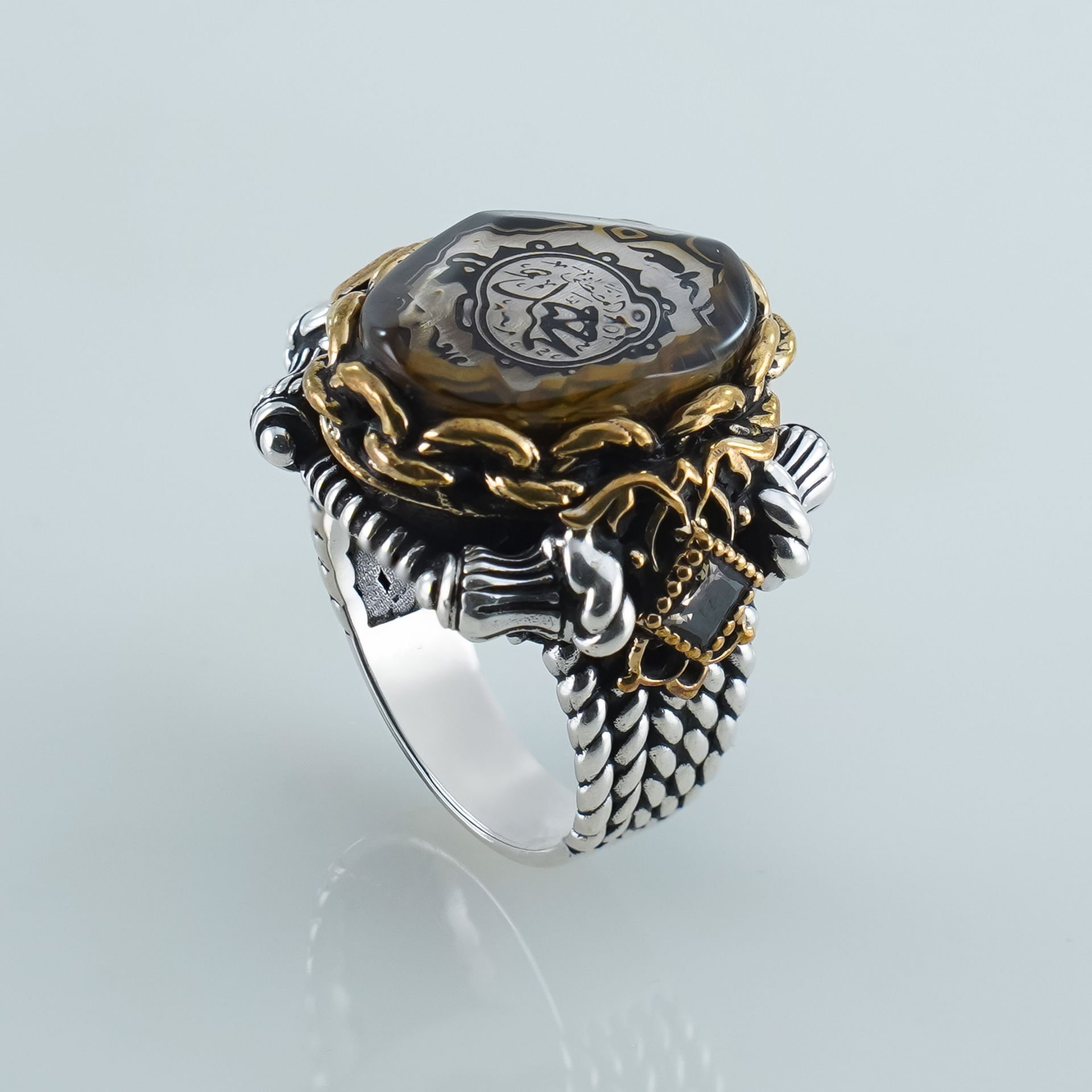 Kahverengi Akik Taşlı 925 Ayar Gümüş Erkek Yüzük