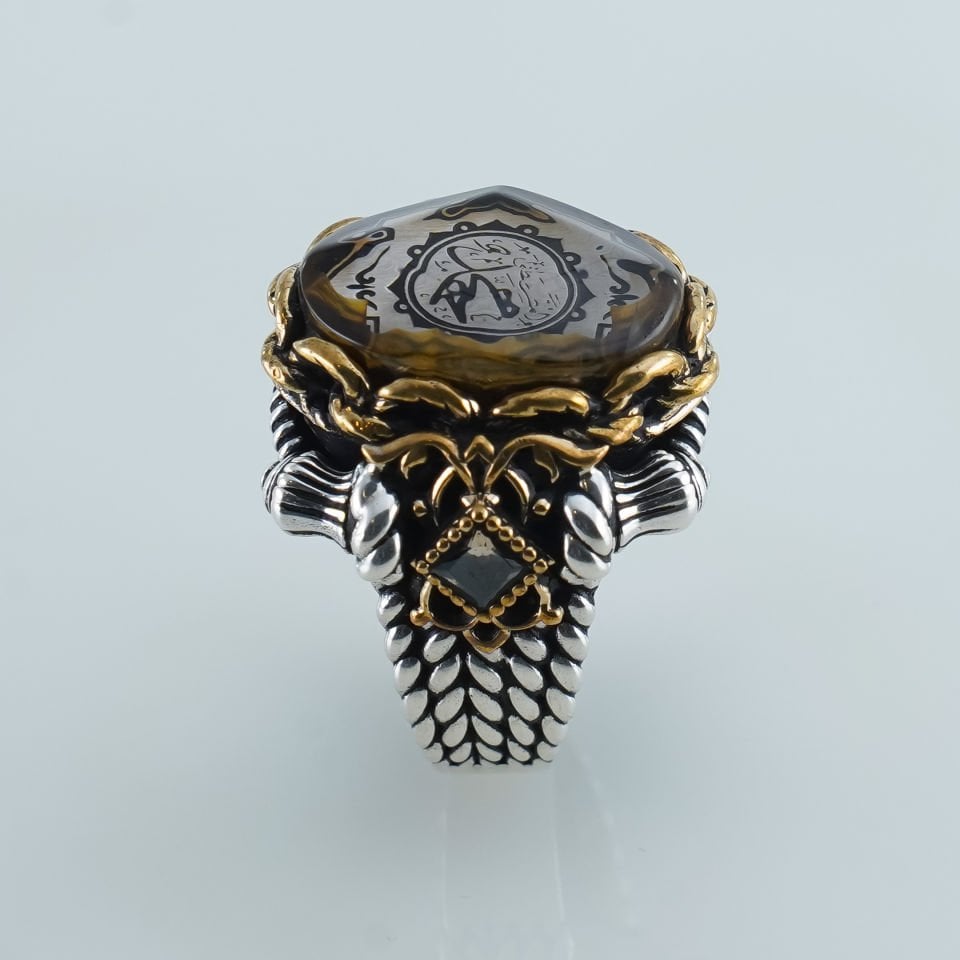 Kahverengi Akik Taşlı 925 Ayar Gümüş Erkek Yüzük