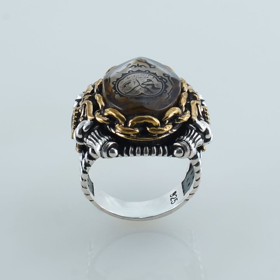 Kahverengi Akik Taşlı 925 Ayar Gümüş Erkek Yüzük