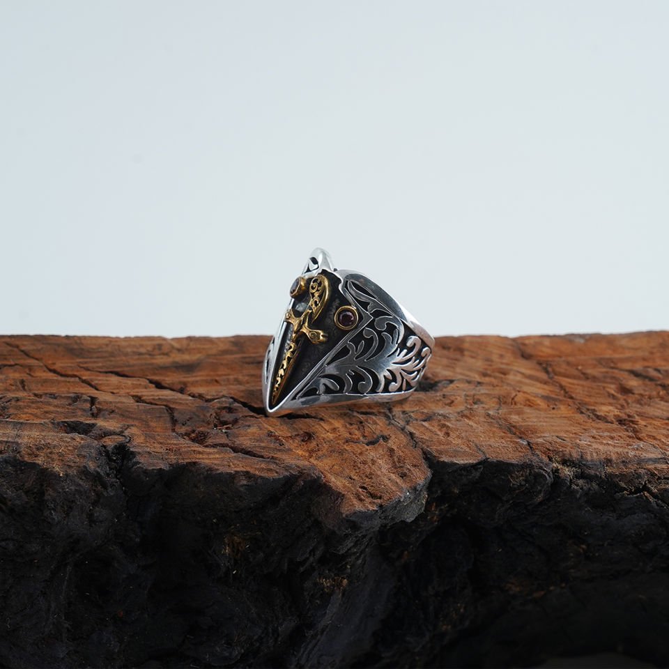 Kılıç Motifli Baş Parmak 925 Ayar Gümüş Erkek Yüzük