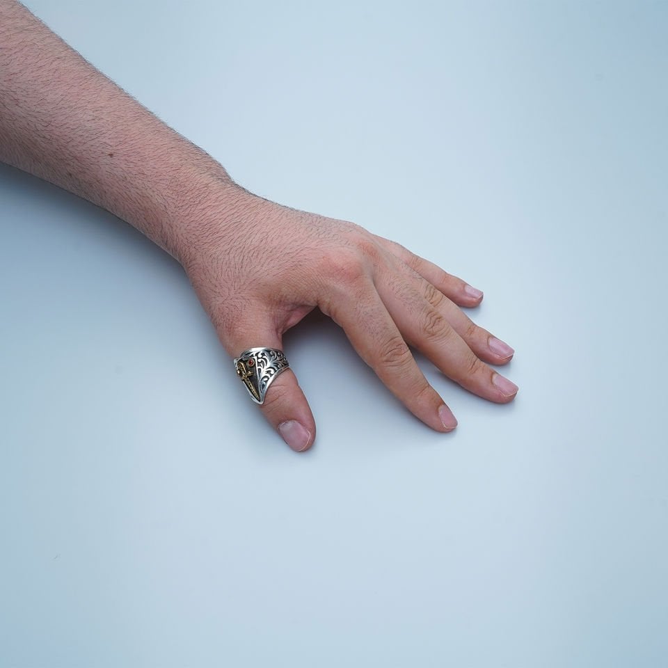 Kılıç Motifli Baş Parmak 925 Ayar Gümüş Erkek Yüzük