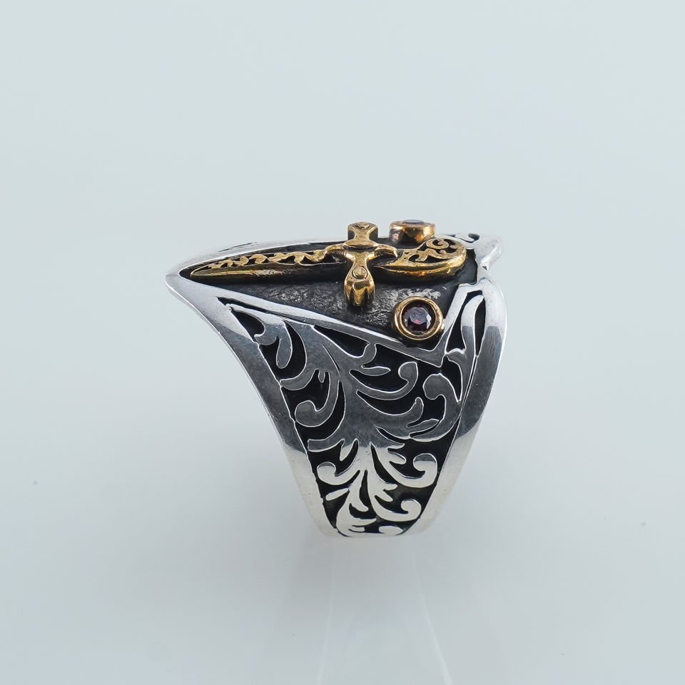 Kılıç Motifli Baş Parmak 925 Ayar Gümüş Erkek Yüzük