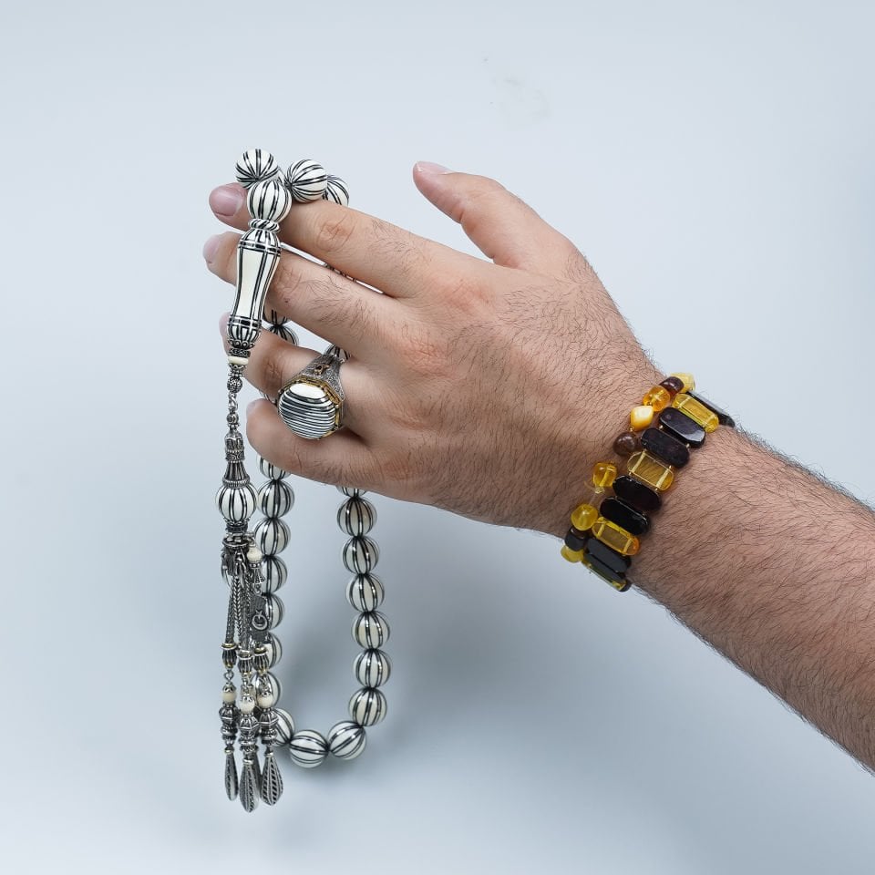 Fildişi Gümüş Çakımlı Özel Premium Tasarım Tesbih