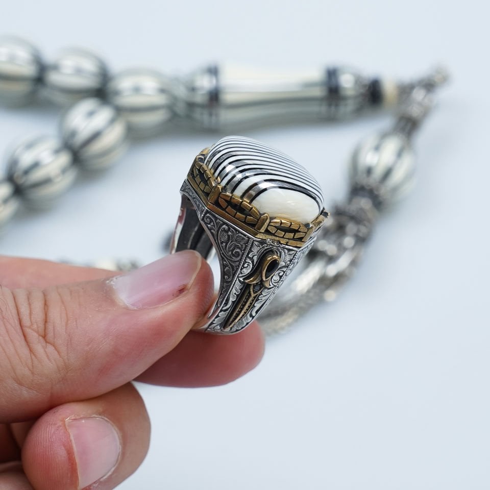 Fildişi Gümüş Çakımlı Özel Premium Tasarım Tesbih