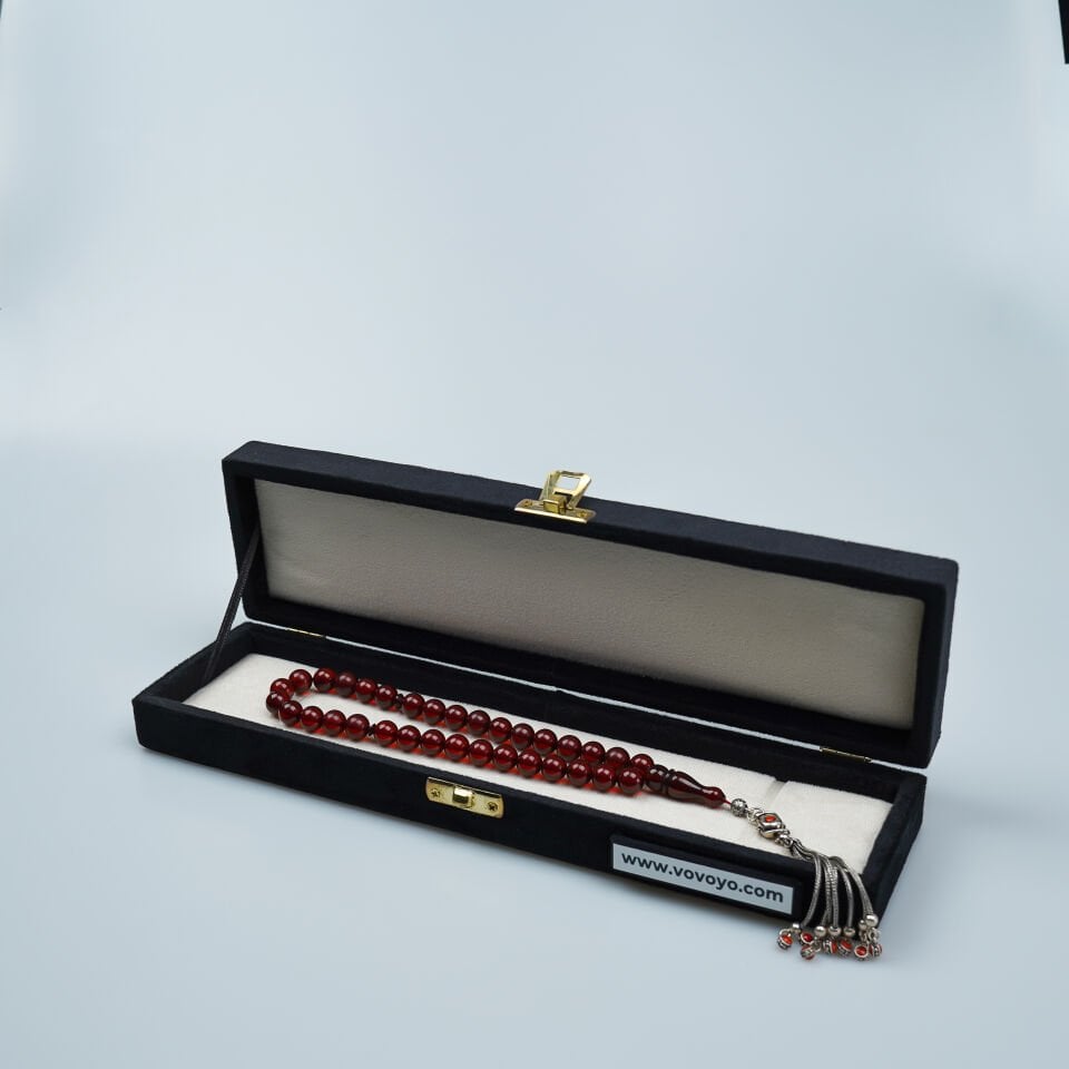 Gümüş Püsküllü Küre Kesim Sıkma Kehribar Tesbih