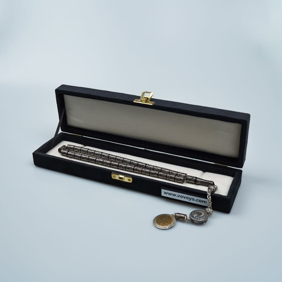 Ay Yıldız Motifli Usta İşcilikli Gümüş Çakım Kuka Tesbih