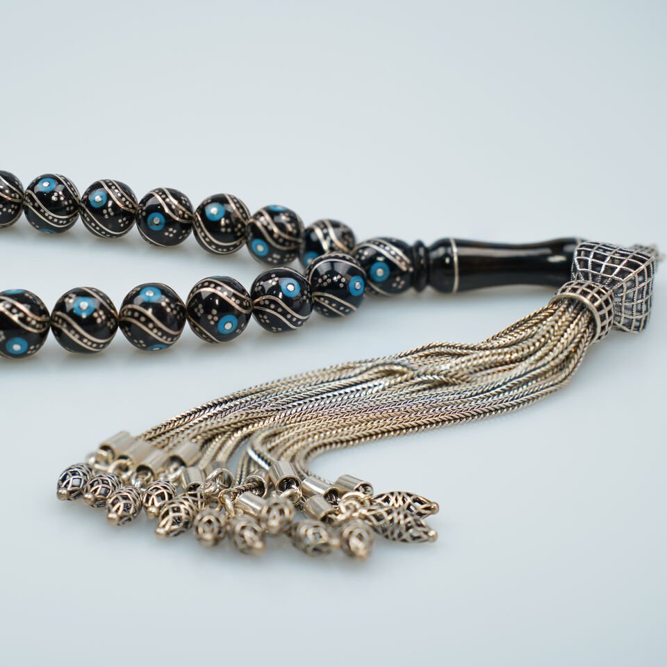 Küre Kesim Firuze İşlemeli Hakiki Erzurum Oltu Taşı Tesbih