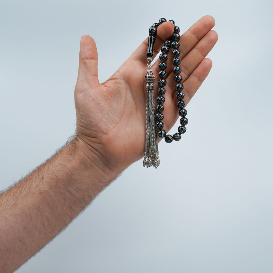 Küre Kesim Firuze İşlemeli Hakiki Erzurum Oltu Taşı Tesbih