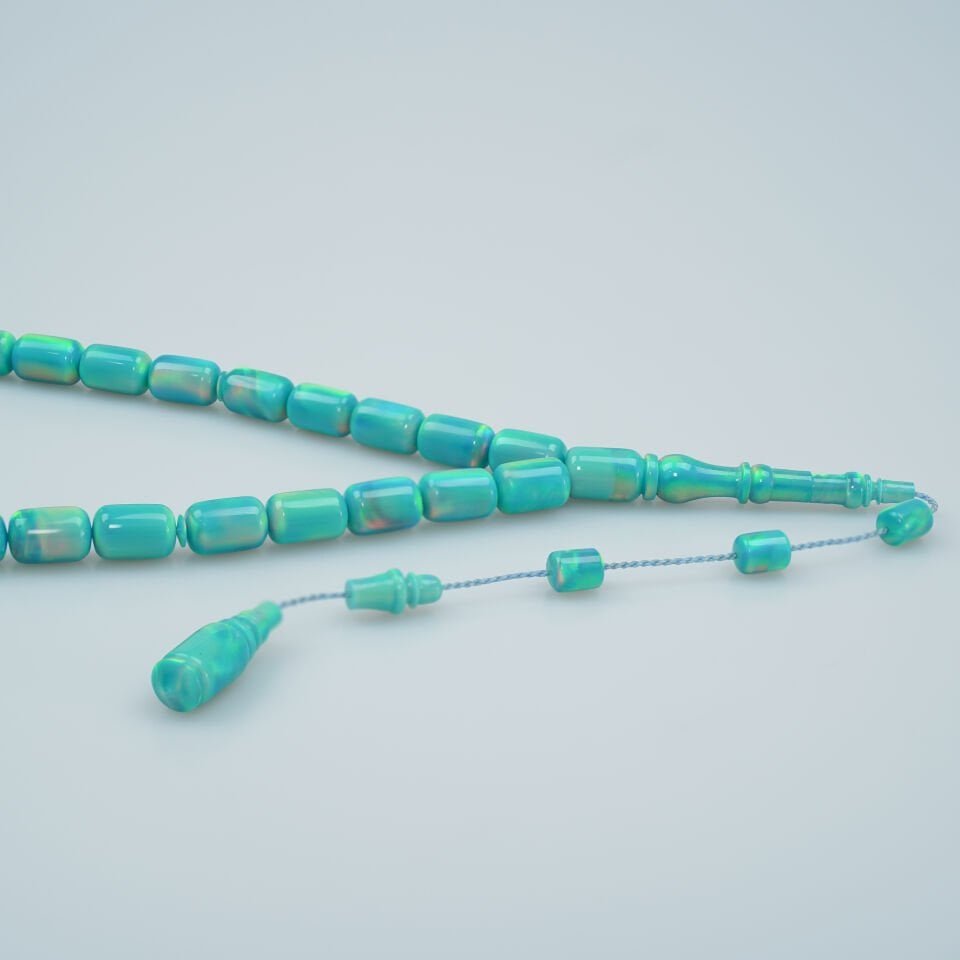 Usta İşcilikli Kapsül Kesim Turkuaz Sedefli Opal Tesbih