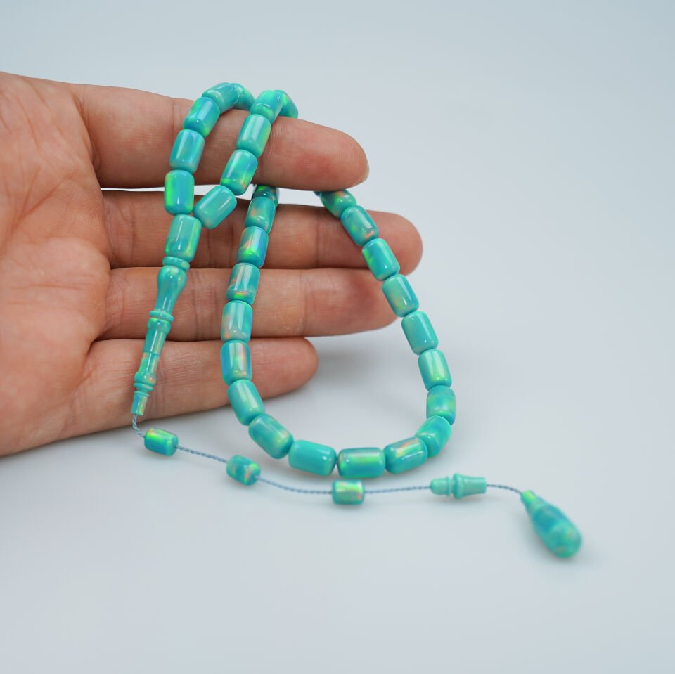 Usta İşcilikli Kapsül Kesim Turkuaz Sedefli Opal Tesbih