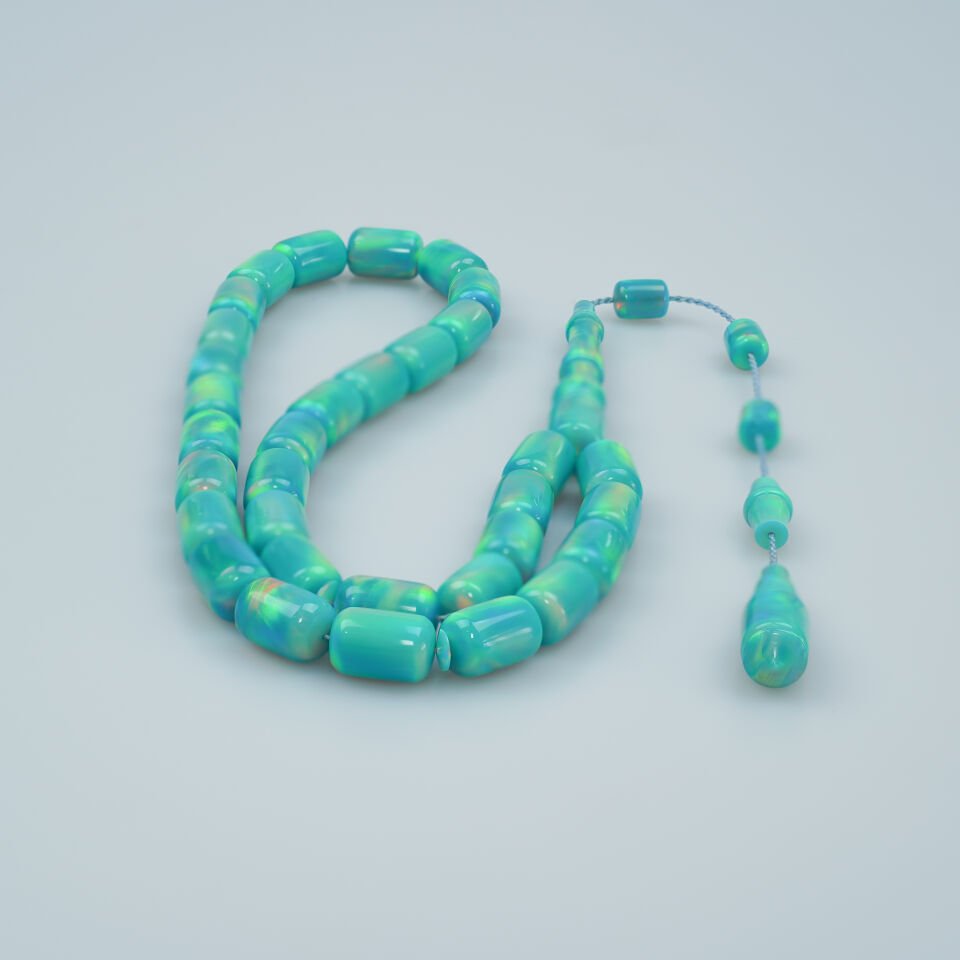 Usta İşcilikli Kapsül Kesim Turkuaz Sedefli Opal Tesbih