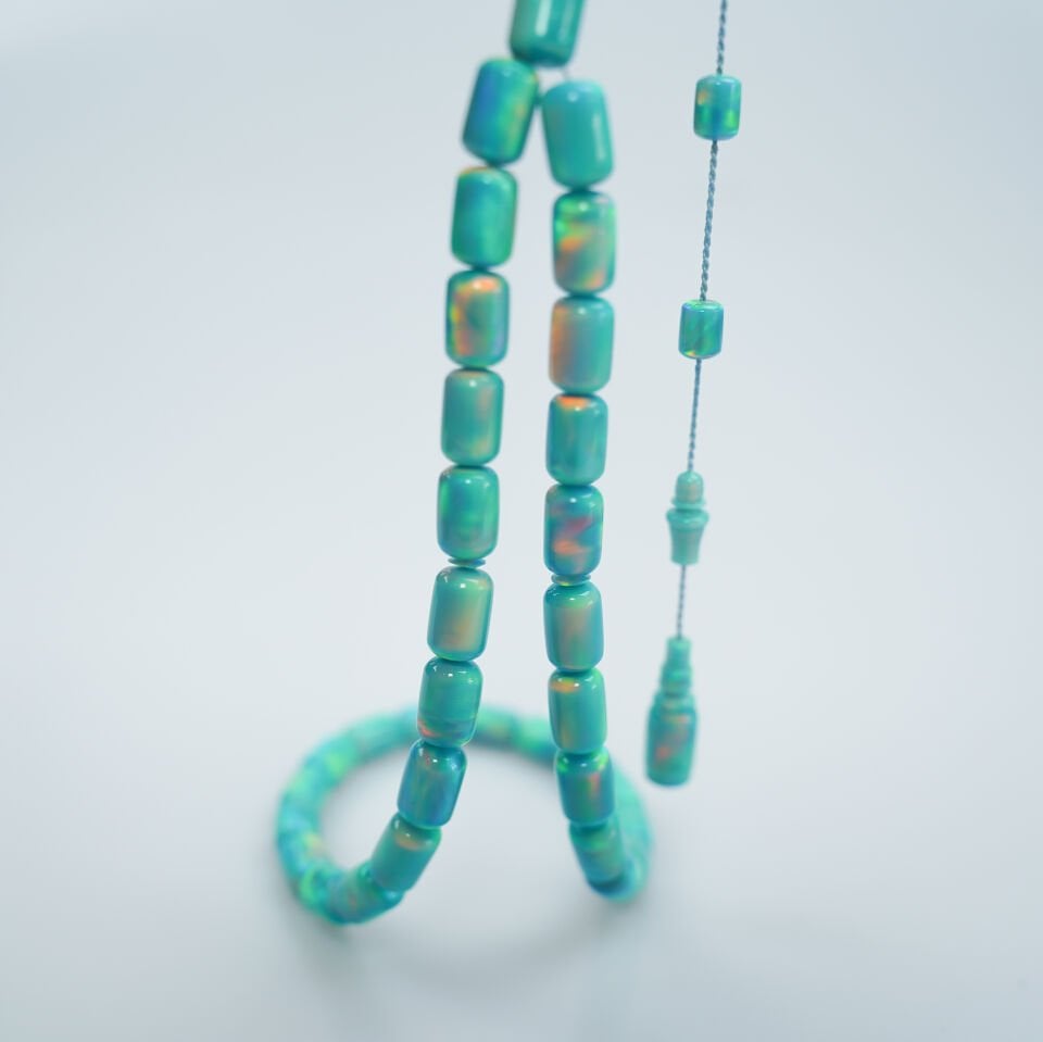 Usta İşcilikli Kapsül Kesim Turkuaz Sedefli Opal Tesbih