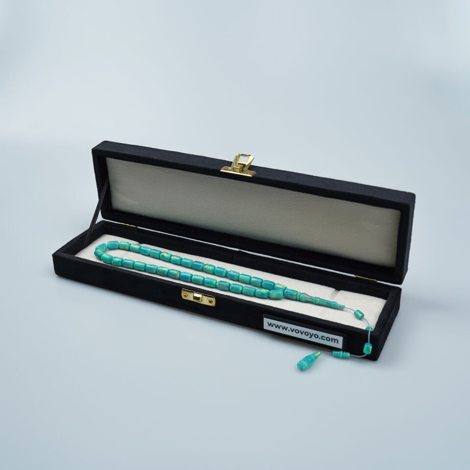 Usta İşcilikli Kapsül Kesim Turkuaz Sedefli Opal Tesbih