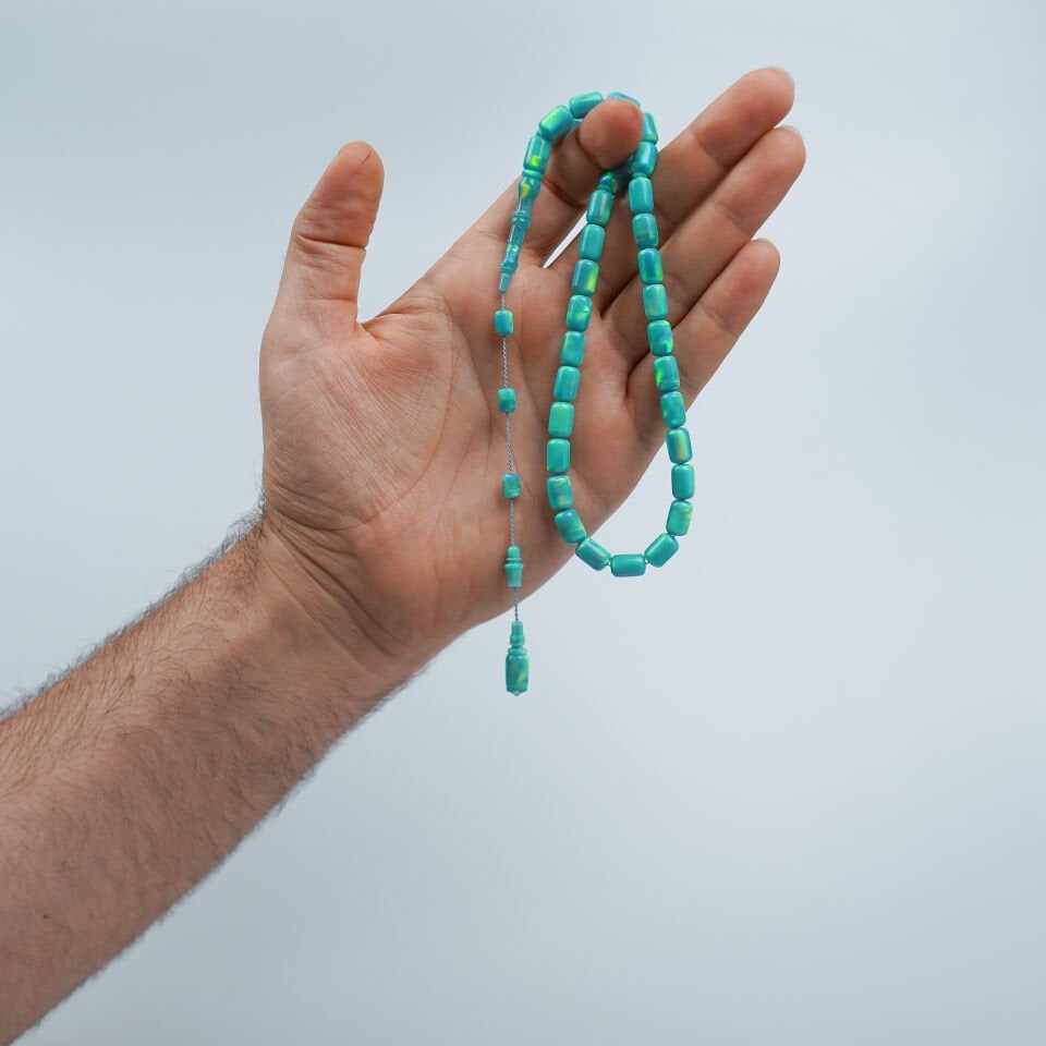 Usta İşcilikli Kapsül Kesim Turkuaz Sedefli Opal Tesbih