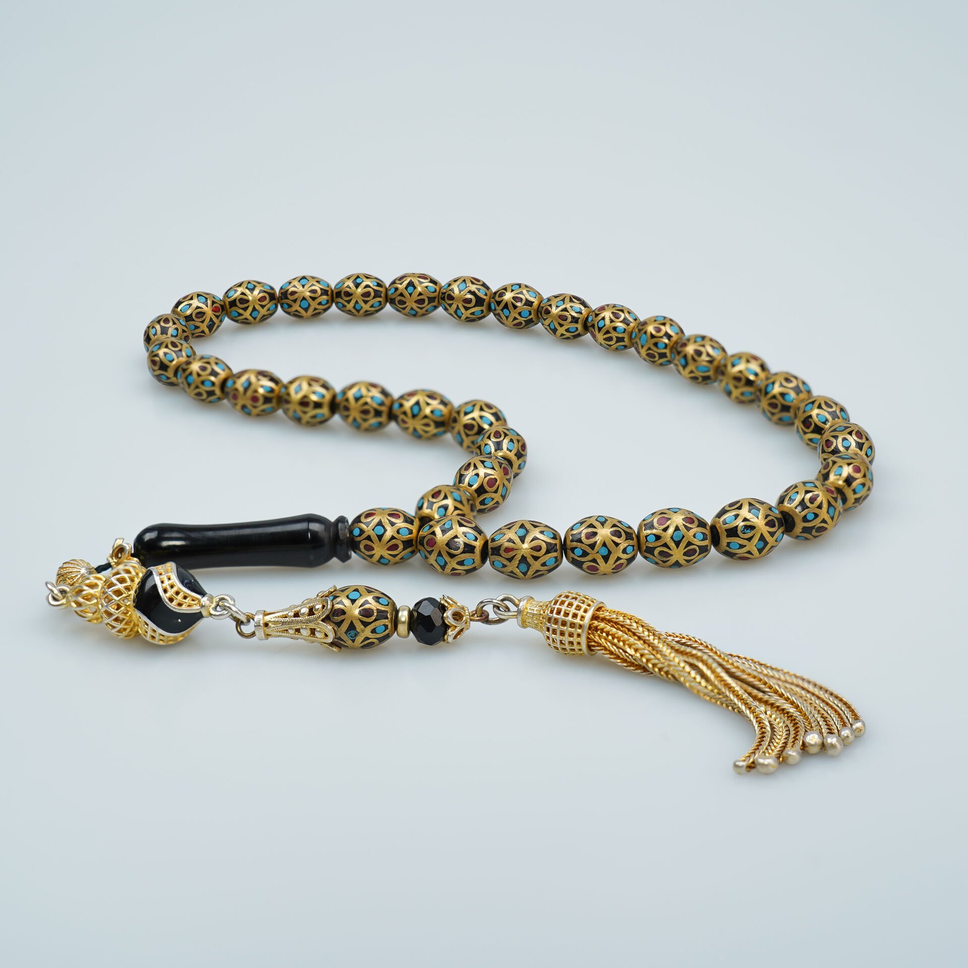 Kuka Üstüne Pirinç Kafes Çakımlı Mine İşlemeli Tesbih