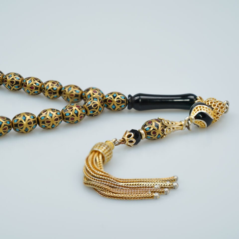 Kuka Üstüne Pirinç Kafes Çakımlı Mine İşlemeli Tesbih