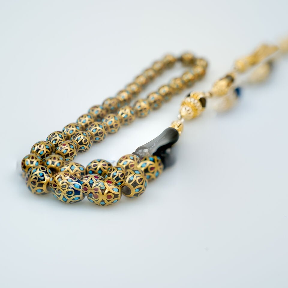 Kuka Üstüne Pirinç Kafes Çakımlı Mine İşlemeli Tesbih