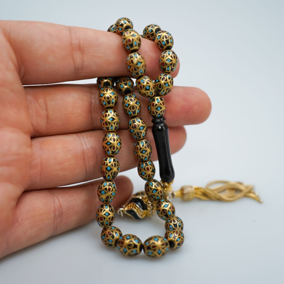 Kuka Üstüne Pirinç Kafes Çakımlı Mine İşlemeli Tesbih