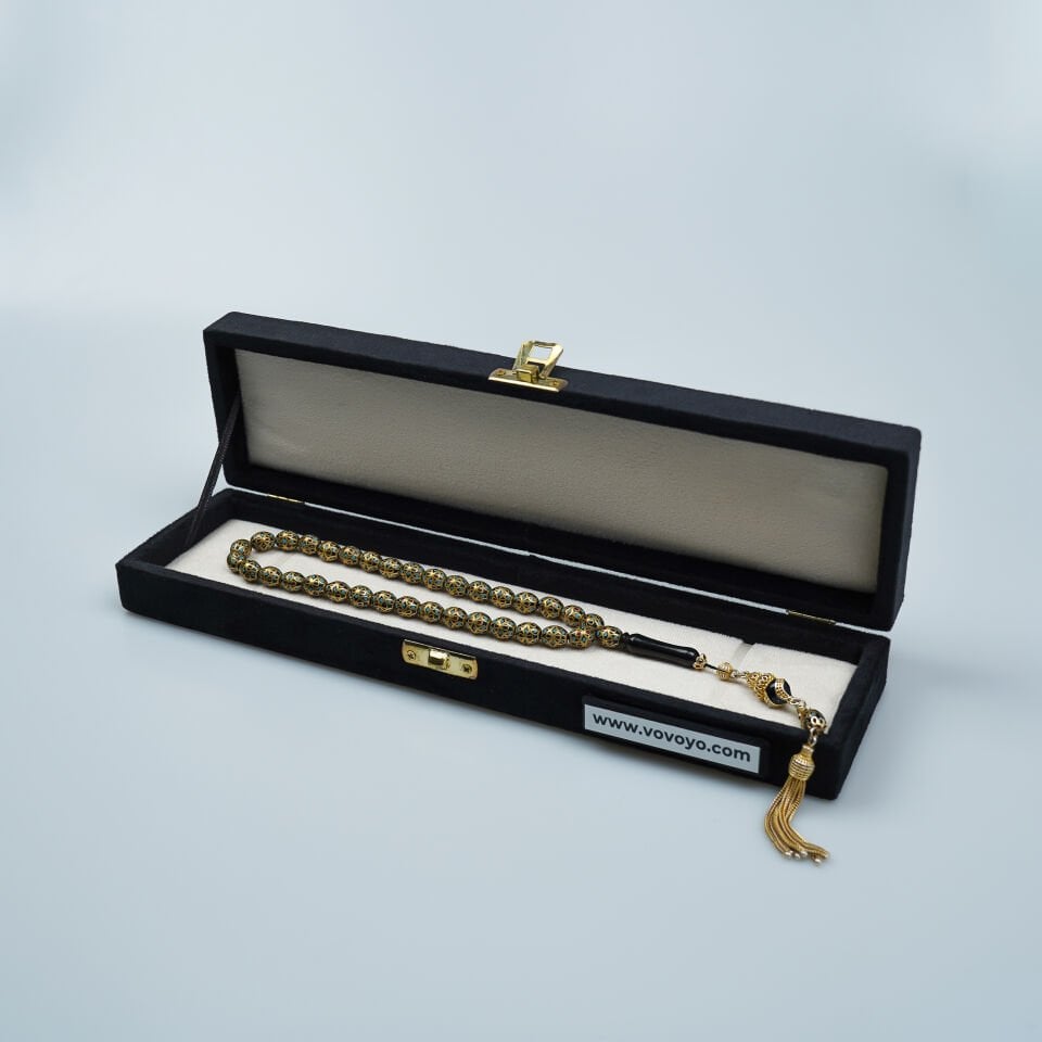 Kuka Üstüne Pirinç Kafes Çakımlı Mine İşlemeli Tesbih