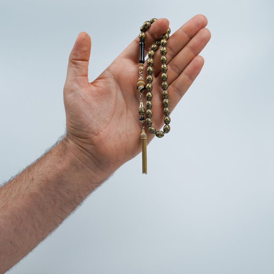 Kuka Üstüne Pirinç Kafes Çakımlı Mine İşlemeli Tesbih