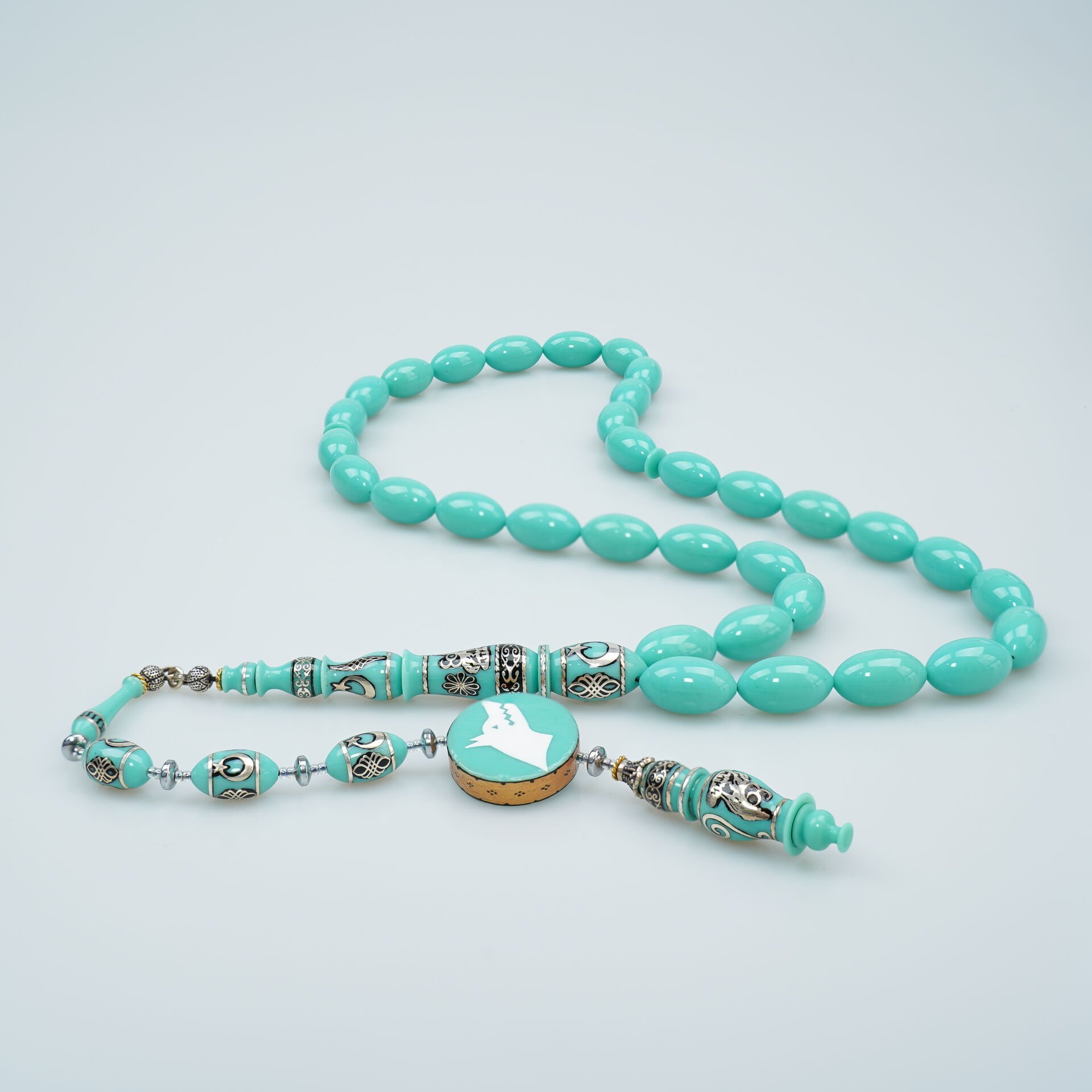 Eski Katalin Tesbih Bozkurt Motifli Gümüş Çakım İmameli