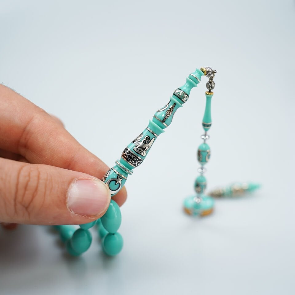 Eski Katalin Tesbih Bozkurt Motifli Gümüş Çakım İmameli