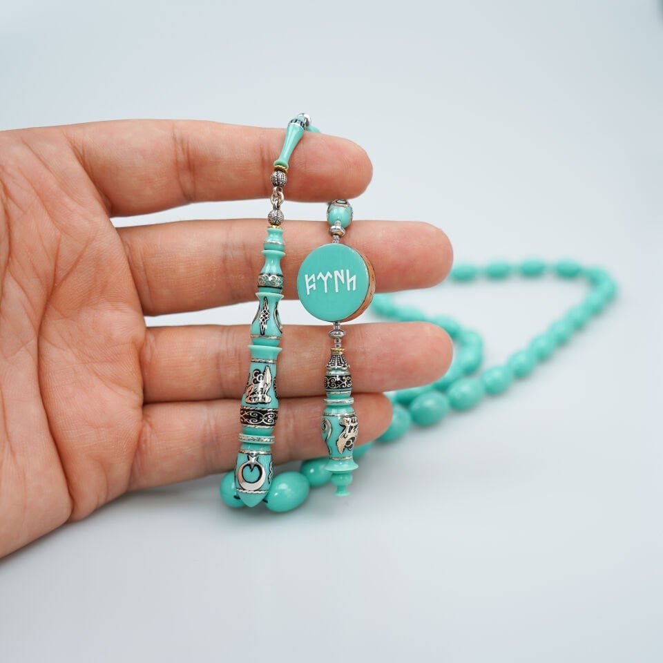 Eski Katalin Tesbih Bozkurt Motifli Gümüş Çakım İmameli