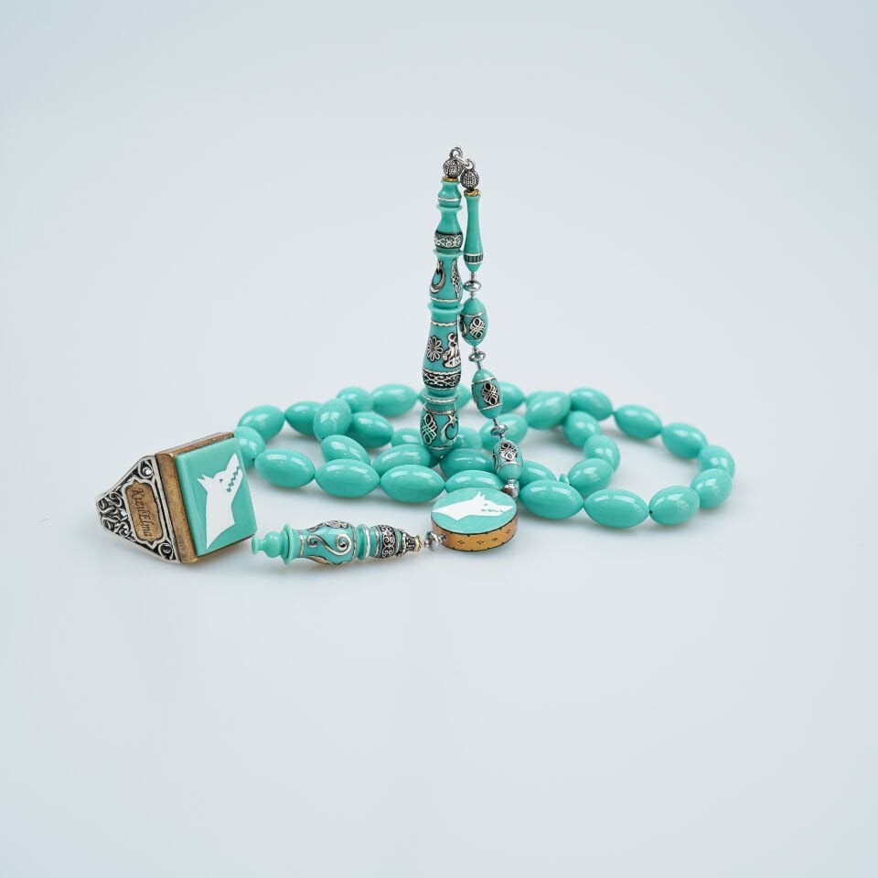 Eski Katalin Tesbih Bozkurt Motifli Gümüş Çakım İmameli