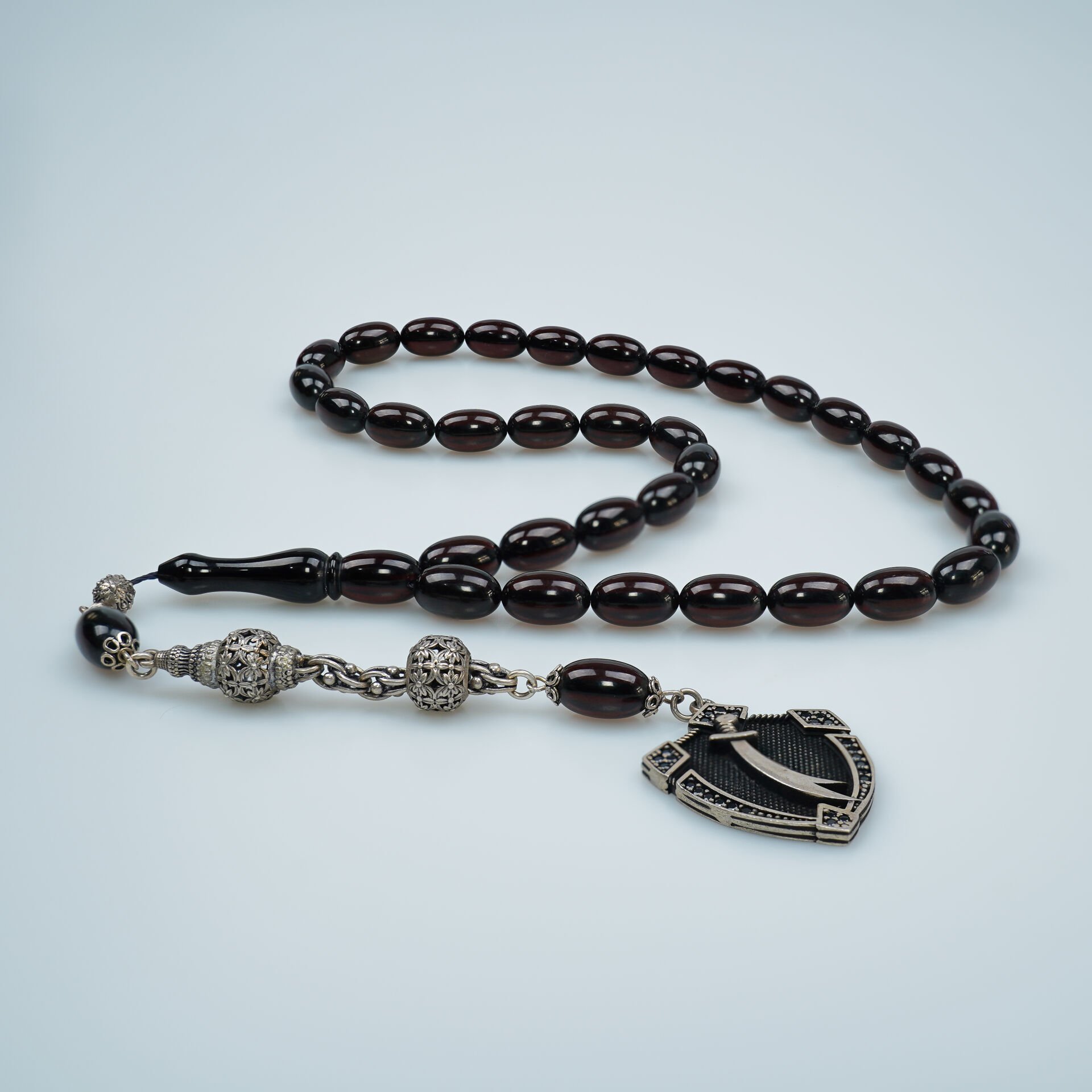 Zülfikar Gümüş Püsküllü Kapsül Kesim Ateş Kehribar Tesbih