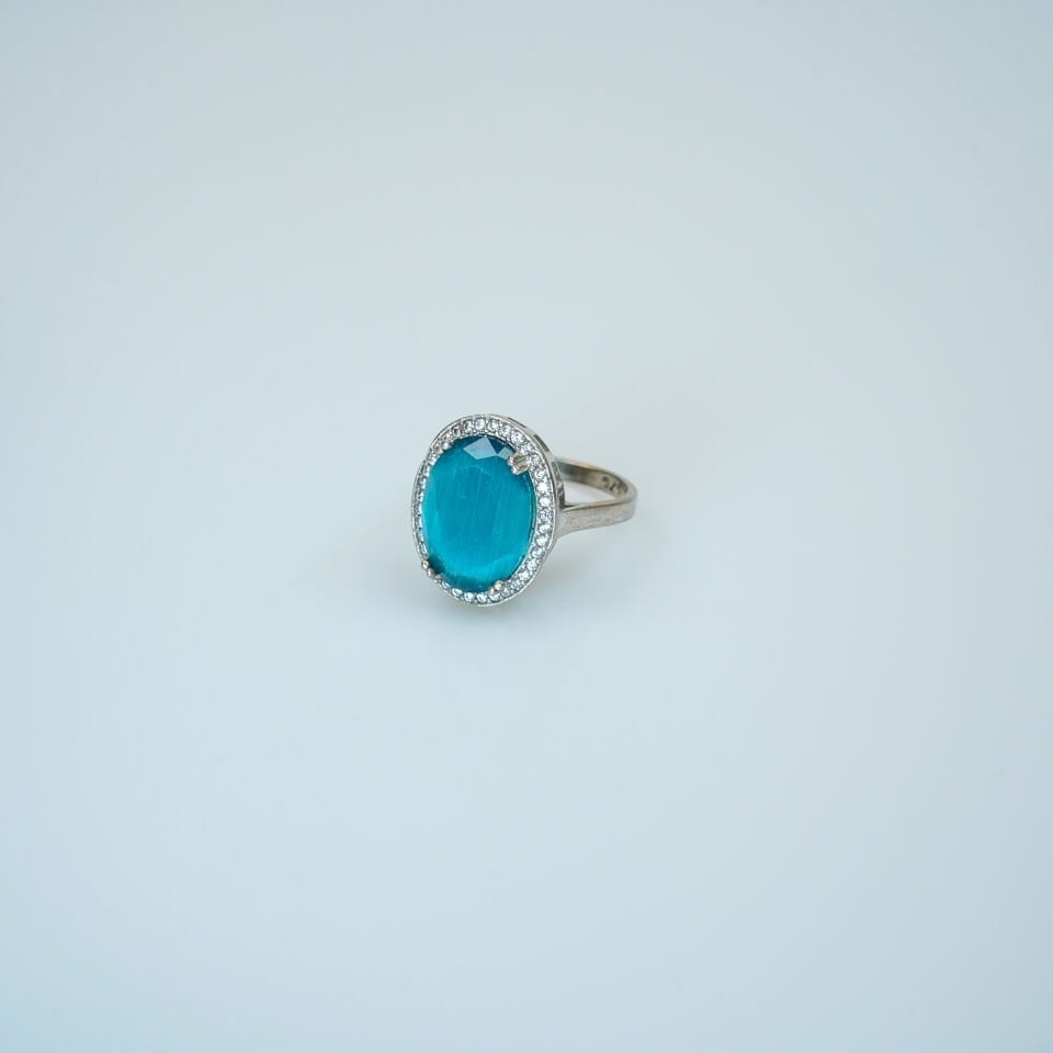 Akuamarin Taşlı Zirkon Parlak 925 Ayar Kadın Gümüş Yüzük