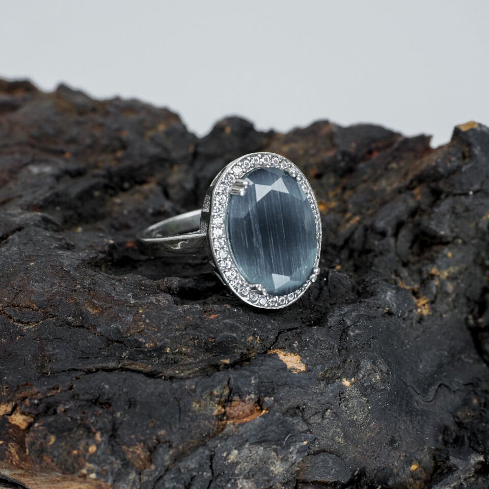 Akuamarin Taşlı Zirkon Parlak 925 Ayar Kadın Gümüş Yüzük