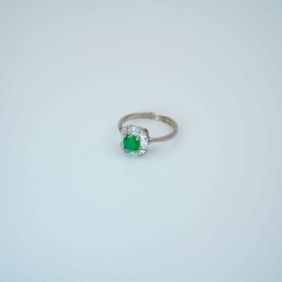 Vintage Zümrüt Yeşili Zirkon Baget Taşlı Kadın Gümüş Yüzük