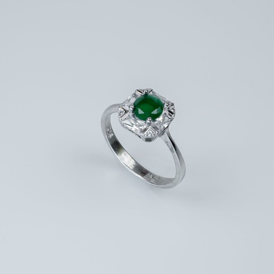 Vintage Zümrüt Yeşili Zirkon Baget Taşlı Kadın Gümüş Yüzük