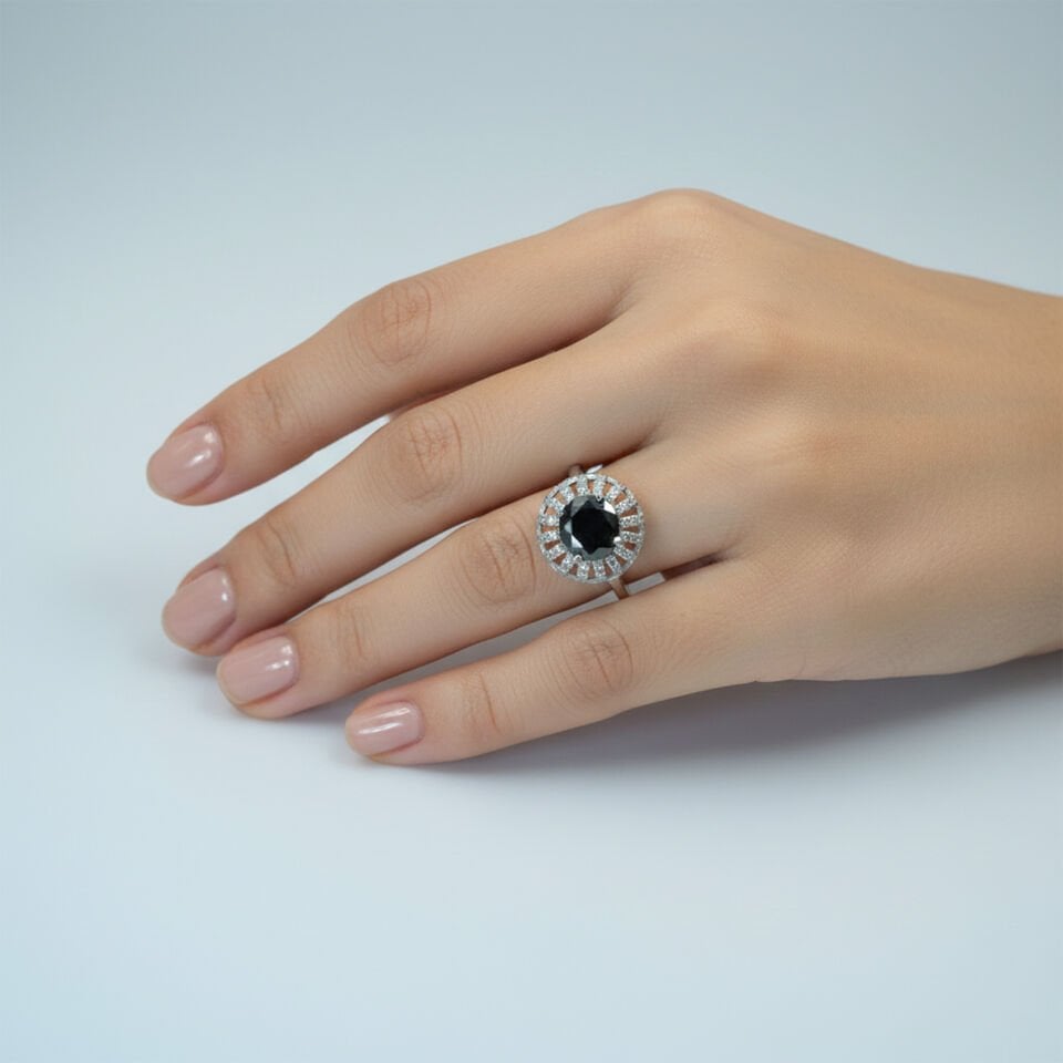 Spinel Taşlı & Zirkon Detaylı 925 Ayar Gümüş Kadın Yüzük