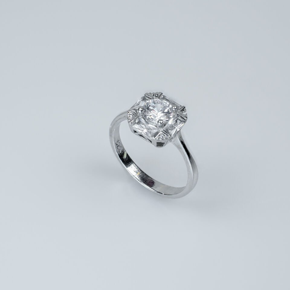 Vintage Kristal Zirkon Baget Taşlı Kadın Gümüş Yüzük